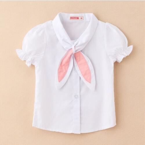 White Toddler Girl Shirts Blouse Cotton Children Shirt School Jersey Kid Jumper Student Uniform Shirt For Girl Top Scarf Necktie