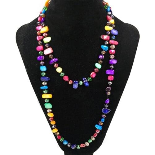 12 Colors Jewelry Accessories Summer Bohemia Multi Layer Shell Glass Artificial Crystal Beads Pendants Long Necklace for Women
