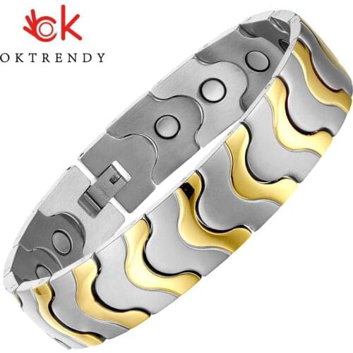Oktrendy Mens Elegant Stainless Steel Magnetic Therapy Link Bracelet Pain Relief for Arthritis and Carpal Tunnel Male Jewelry