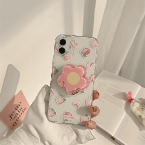 IPhone Case with Expanding Phone Stand Grip Holder Support Ins Girls Mobile Phone Cover for iPhone 12 11 XR X XS 7 8 Funda Cover