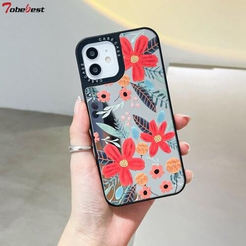 Tobebest Red Flower Mirror Phone Case for iphone 12 Pro Max 11 pro max X XS XR 7 8 Plus SE 2020 Cover ins Popular Gift