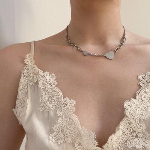 Kpop heart Clavicle Chain Titanium Steel choker necklace for women aesthetic jewelry 2020 fashion necklace friends