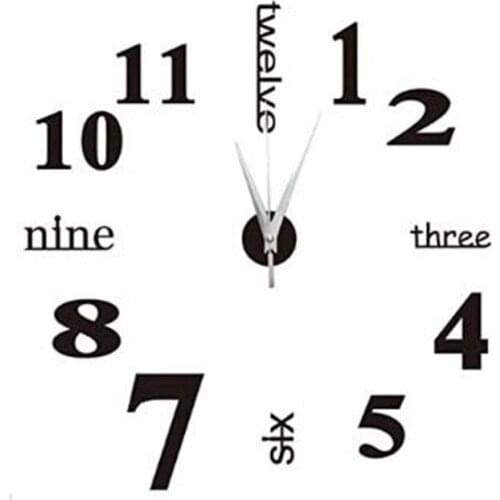 Environmental Protection Acrylic English Digital DIY Stereo Wall Clock, 3D Design for Living Room Kitchen , Black