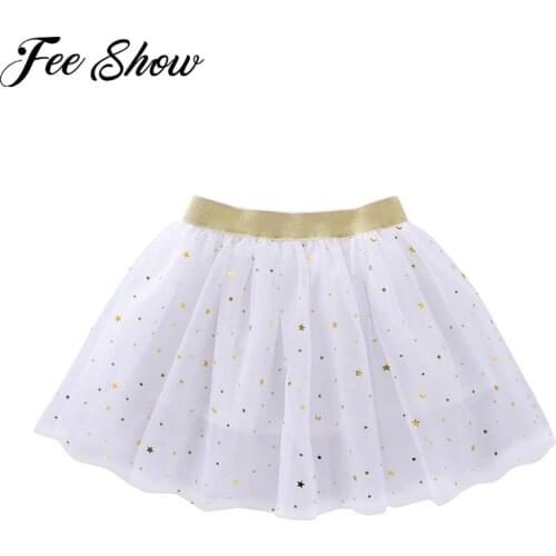 Kids Girls Ballet Dance Skirts Mesh Tutu Pettiskirts Children Princess Girl Tulle Skirted Sequins Stars Glitter Party Skirt