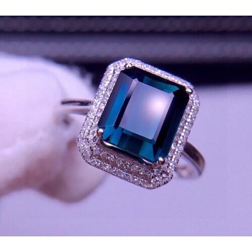 E401 Tourmaline Ring 4.5ct Fine Jewelry 18K Gold Natural Blue Tourmaline Gemstones Diamonds Female Rings for Women Fine Ring