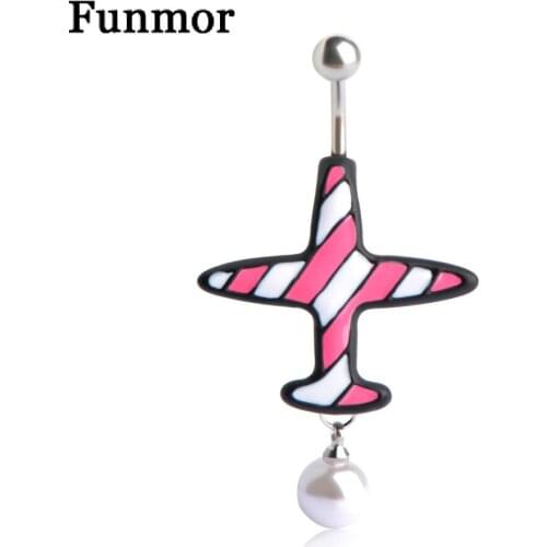 Funmor Casual Airplane Navel Button Rings Simulated Pearl Body Jewelry Women Girls Summer Bikini Decoration Accessories Gifts