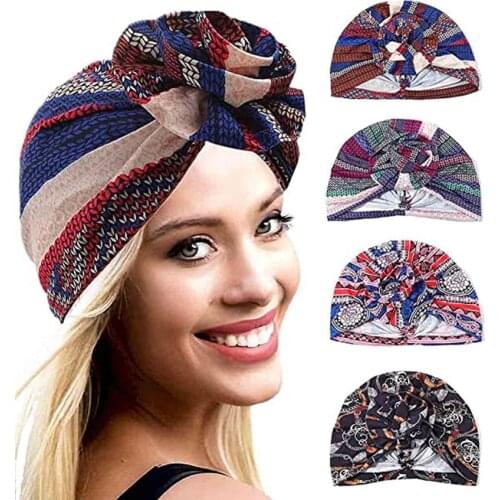 Ethnic Chain Printed Big Flower headscarf bonnet women turban hat turbante femme musulman india hat islamic head wrap turban