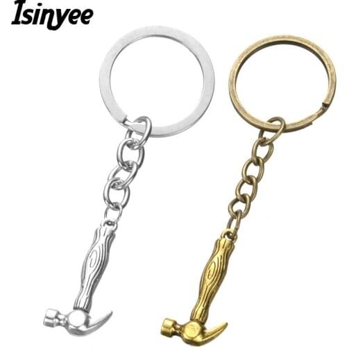 ISINYEE Fashion Hammer Tool Key Chains For Men Women Girls Cars Bags Punk Vintage Gold Silver Keychain Keyrings Jewelry
