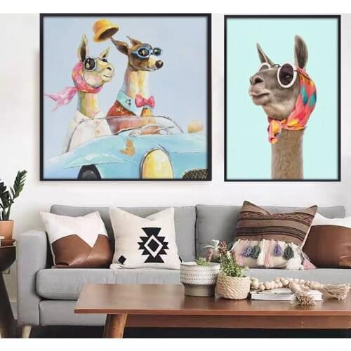 Canvas painting black Wall art pictures Animal Lovely Alpaca Print Wall decor painting Poster black and white for living room