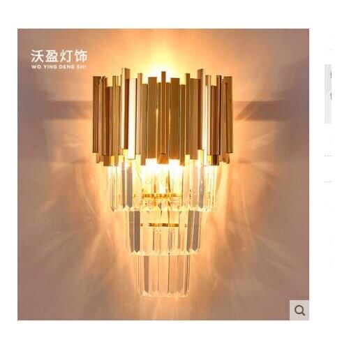 Postmodern creative golden light luxury crystal wall lamp Nordic style living room background wall bedroom bedside lamps