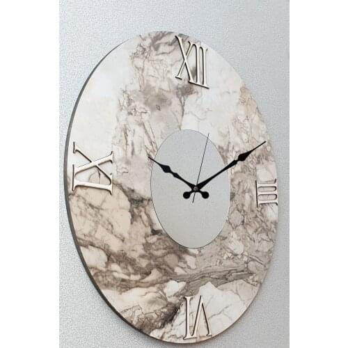 Markakanvas Marble Pattern Mirrored Wall Clock 50cm European-style Novel clock decorative clock living room large vintage