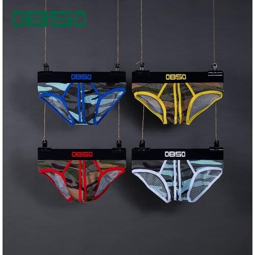 Bses85 mens briefs camouflage u convex bag anti strangulation low waist mesh mens underwear fashionable mens shorts bs81T