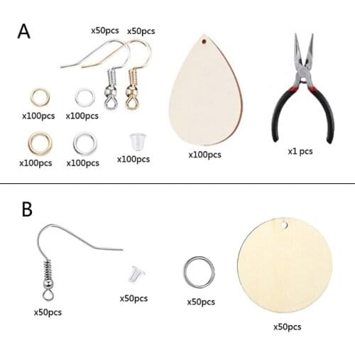Unfinished Wooden Earrings Teardrop Round Painting Blank Pendants Earring Making A0NF