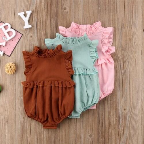 0-24M Solid Color Ruffle Baby Girls Rompers Toddler Kid Girls Summer Cute Romper Jumpsuit Princess Baby Girls Clothes