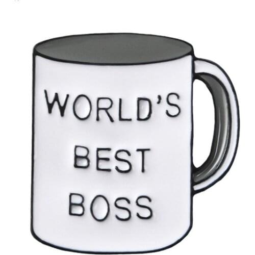 Grey Cup Coffee Cup Metal Enamel Brooch BEST BOSS Tea Cup Badge Pin Unique Trendy Bosss Day Jewelry Accessories Gift
