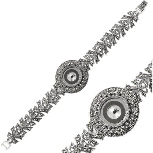 Silverlina Silver Marcasite Sterling Sleeve Clock