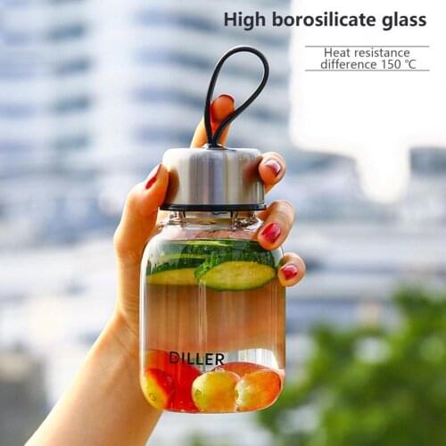 360ml DILLER Glass Water Cup Heat-resisting Cylinder-shaped High Borosilicate Glass Water Cup With Tea Infuser for School
