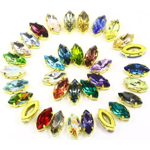 Horse Eye Shape Sew on Rhinestones With Claw Point Back Crystal Navette Glass Sewing Rhinestones Strass For Needlework Garment
