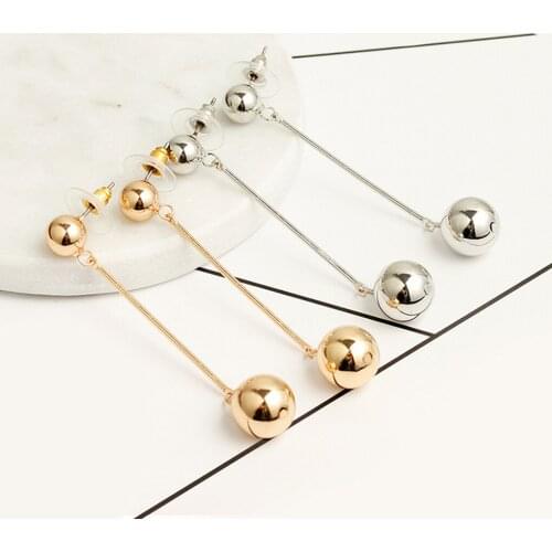 Stylish Long Chain Dangling Tassel Ball Pendants Women Alloy Earring Ear Stud Jewelry Gifts
