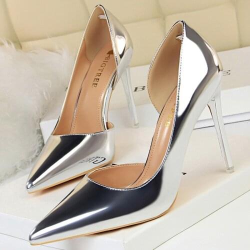 2021 Plus Size Women 10.5cm High Heels Gold Pumps Female Stripper Lady Stiletto Heels Shoes Scarpins Fetish Wedding Bridal Shoes