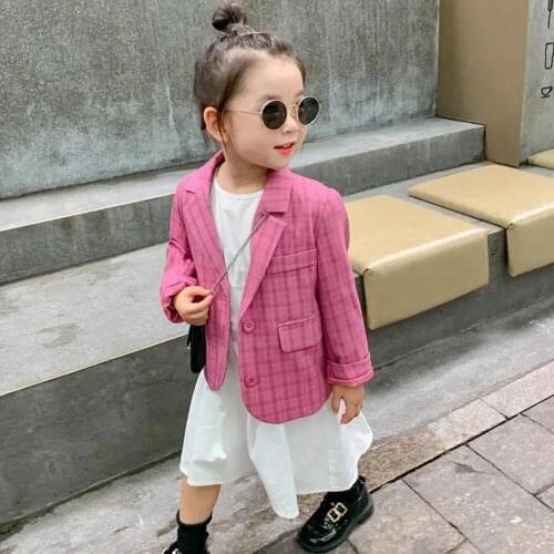 2-11 Years Autumn Kids Plaid Suit For Girls Pink Button School Clothes Korean Style Blazer Toddler Baby Coat Jacket For Girls 8