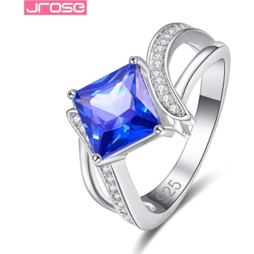 JROSE Queen Lady Princess Jewelry Blue Rainbow White Cubic Zirconia Silver Ring Size 6 7 8 9 Dazzling Classic Women Ring