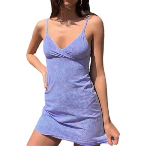 Women Sleeveless Elegant Sexy Purple/Black Floral Print Slip Dress V Neck Slim Evening Party Holiday Casual Fashion Mini Dress