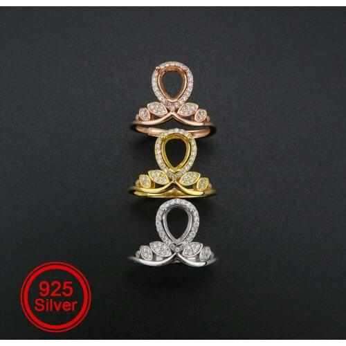1Pcs 6x8MM Pear Prong Ring Settings Adjustable Crown Rose Gold Plated Solid 925 Sterling Silver Bezel Tray for Gemstone 1294196
