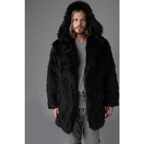 2019 autumn winter new faux fur hooded coat men imitation hawk fur coat jacket thicker warm coat