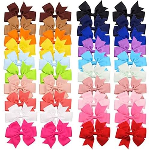 40Pcs Hair Bows With Clips For Girls In Pairs Childrens Headdress Hairpin Child Dovetail V-shaped Ribbed Ribbon