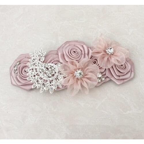 6"x 3"Handmade Blush Pink Rolled Rose Rosette Applique for Head Band Belt Sash