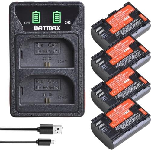 4X 2040mAh LP-E6 LP-E6N LP E6 Battery Japan Cell + LED Built-in USB Charger for Canon 5D Mark II III 7D 60D EOS 6D 70D 80D