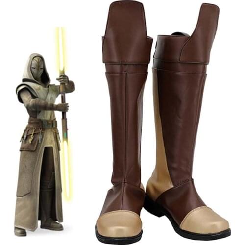 Star Cosplay Wars Jedi Temple Guard Boots Brown PU Leather Shoes Halloween Carnival Party Shoes Prop Custom European Size
