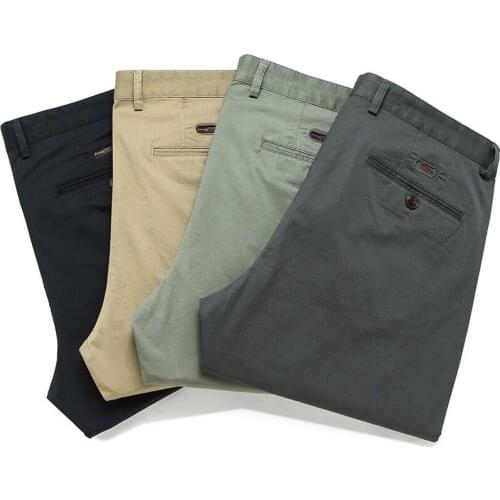 Brand Spring Autumn Pant Men Smart Casual Mid-waist Straight Trousers Men 97% Cotton Breathable Solid Color Cargo Pants 29-44