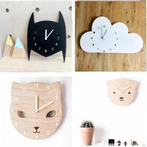 Nursery & Kids Decor Clock Nordic Style cat,Bear Wall Hanging Wood Toys Model Baby Kid Room Furnish Artic Home Decoration