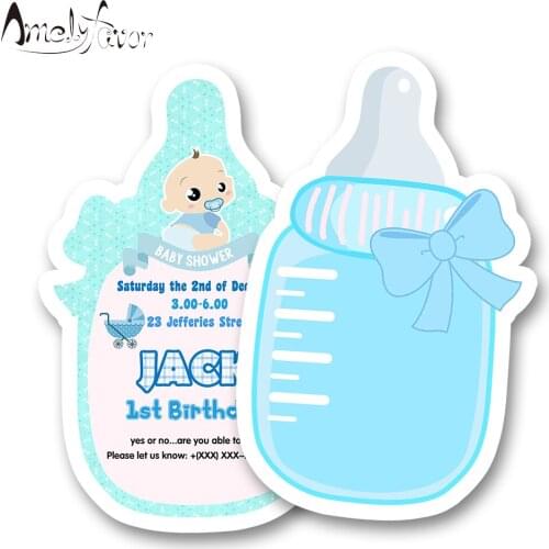 Boy Baby Shower Theme Party Invitation Card Boys Birthday Party Decoration Supplies Blank Custom-made Feeding Bottle Invitations