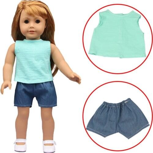 New Pattern Fashion T-Shirt And Shorts Two Piece Set Fit 18 Inch American&43cm Baby New Born Doll Clothes Accessories,Girls Toys
