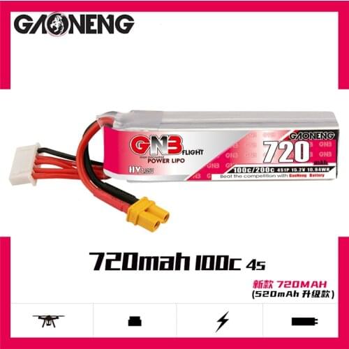 GAONENG GNB 720mAh 4S 15.2V HV Lipo Battery XT30U-F Plug 100C/200C for RC Tinywhoop FPV Frame Kit Racing DRONE