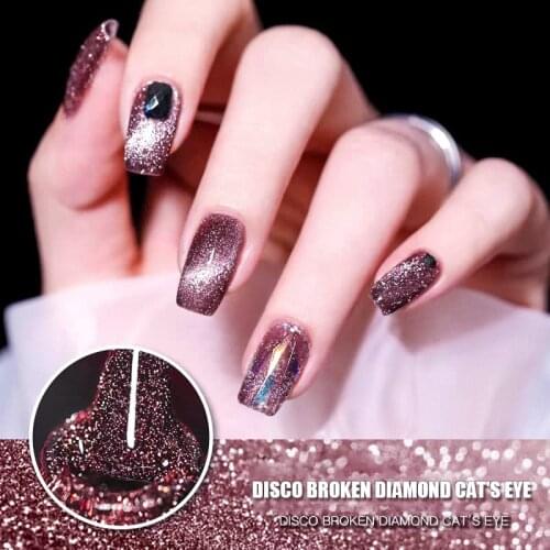 Hot Sale Gel Nail Polish Colorful Glitter Jumping Di Broken Diamond Cats Eye Varnish Semi-Permanent Nail Art