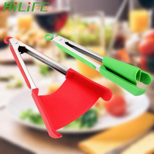 HILIFE Kitchen Accessories Bread Clip 2 in 1 Kitchen Spatula and Tongs Non-Stick Gadget Heat Resistant Silicone Cooking Tools