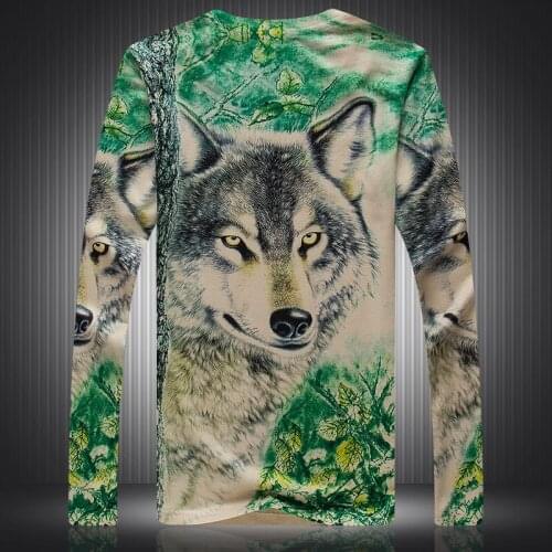 Exquisite 3D wolf pattern digital printing fancy long-sleeved t shirt Autumn 2018 New quality cotton boutique t shirt men M-XXXL