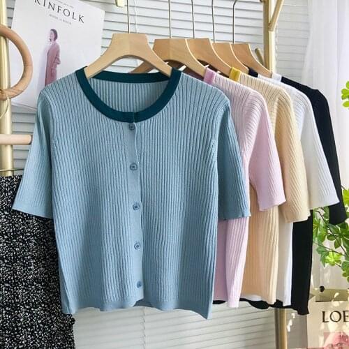 2021 Hot Sale New 20585 (1, 1 In 4) To Supplement, Not Make Web Celebrity Figure Round Collar Short Sleeve Cardigan [2021] 29