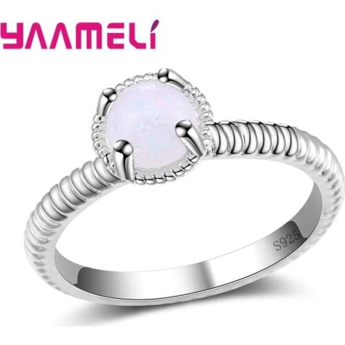 Classical Printed With S925 Finger Rings Brilliant Sterling Silver Round Design Opal For Women Girls Jewelry Wholesale