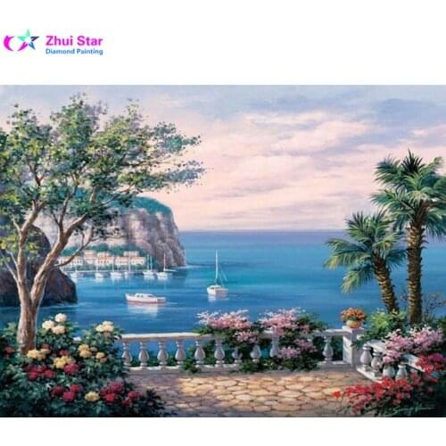 Beauty Life Diamond Mosaic Landscape seaside mountain town dimensional embroidery 3D DIY diamond painting nature scroll painting