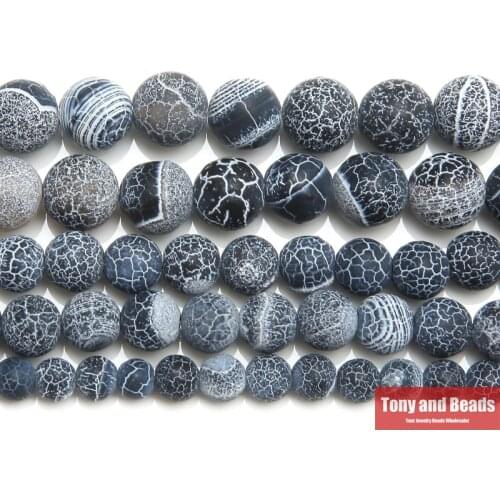 Natural Stone Frost Crab Black Agates Round Loose Beads 6 8 10 12MM Pick Size For Jewelry Making