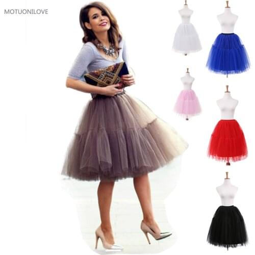 2019 Summer Short Puffy Dress Petticoat Underskirt Knee Length 5 Layer Tulle Tutu Rockabilly Skirt Crinoline for Wedding Party