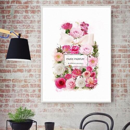 Fashion Flower Perfume Bottle Bloom Rose Posters and Prints Modern Art Canvas Painting Wall Pictures for Living Room Home Decor