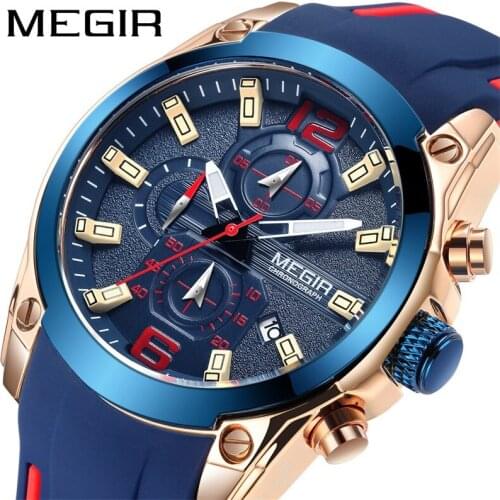 MEGIR 2021 New Mens Quartz Silicone Strap Calendar Luminous Sport Watch Waterproof Chronograph Watches Relogio Masculino 2063