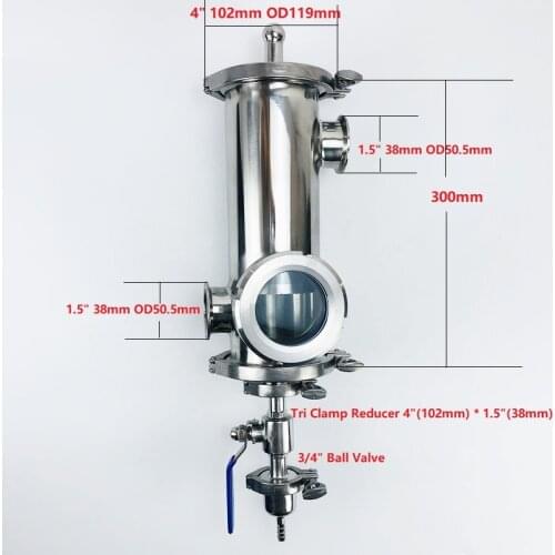 New Type 4"(102mm)OD119 Gin Basket Set For Distillation,2*Side Ports 1.5"(38mm)OD50.5 With Filter Of V-680ml,Length 300mm SS304