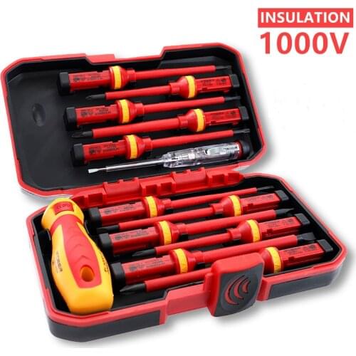13Pcs VDE Insulated Screwdriver Set 1000V Slotted Phillips Screw Driver Bits Kit With Tester Pen Electricians Hand Tools